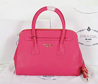 2014 Prada saffiano cuir leather tote bag BN2549 rosered - Click Image to Close